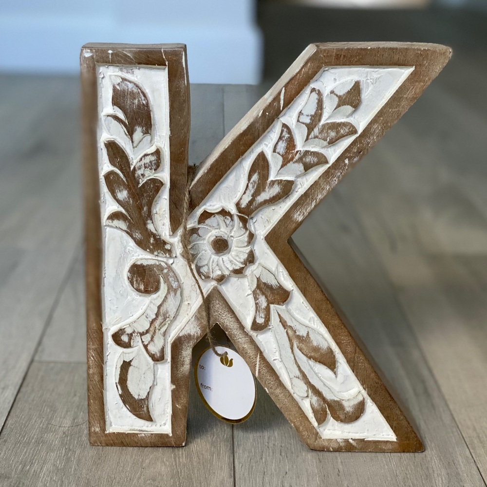 Carved Wood Block Letter K